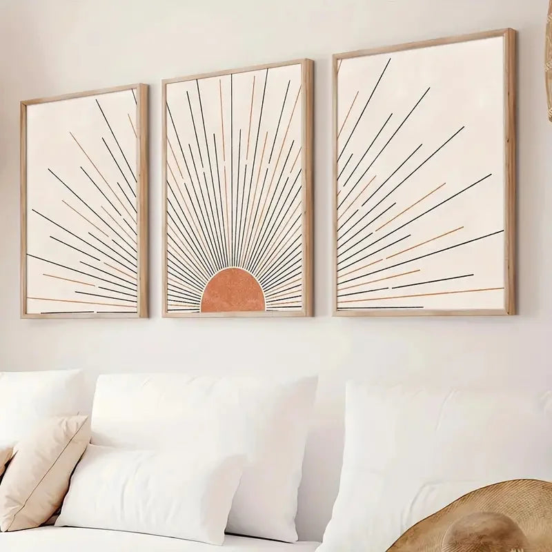 Minimalistisk soloppgang geometrisk linjekunst veggkunst fin kunst lerrettrykk bilder for moderne leilighet stue soverom hjemmekontor kunstdekor - sett av 3PCS | Skanto