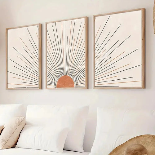 Minimalistisk soloppgang geometrisk linjekunst veggkunst fin kunst lerrettrykk bilder for moderne leilighet stue soverom hjemmekontor kunstdekor - sett av 3PCS | Skanto