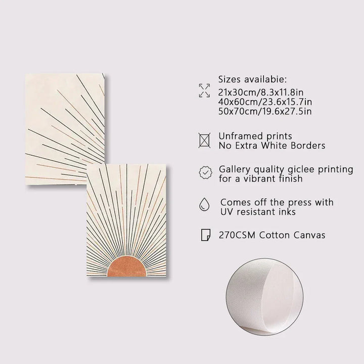 Minimalistisk soloppgang geometrisk linjekunst veggkunst fin kunst lerrettrykk bilder for moderne leilighet stue soverom hjemmekontor kunstdekor - sett av 3PCS | Skanto