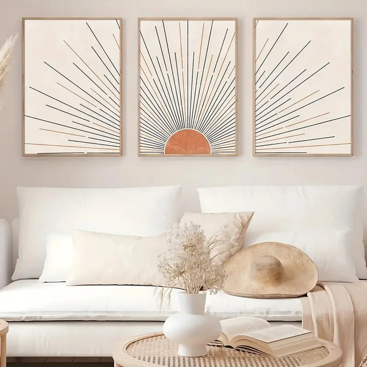Minimalistisk soloppgang geometrisk linjekunst veggkunst fin kunst lerrettrykk bilder for moderne leilighet stue soverom hjemmekontor kunstdekor - sett av 3PCS | Skanto