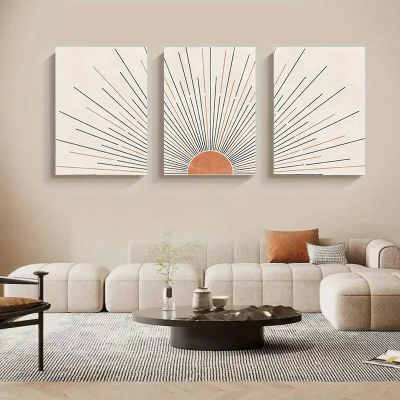 Minimalistisk soloppgang geometrisk linjekunst veggkunst fin kunst lerrettrykk bilder for moderne leilighet stue soverom hjemmekontor kunstdekor - sett av 3PCS | Skanto