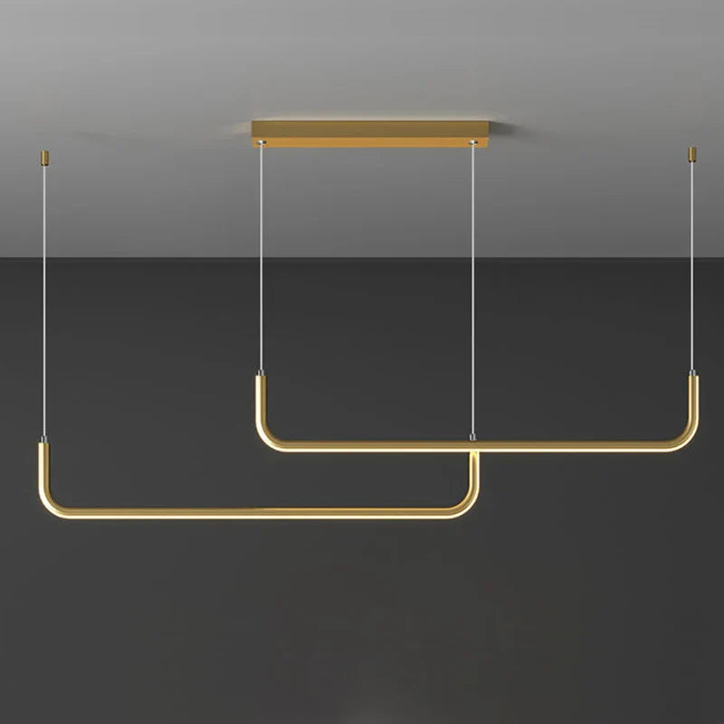Moderne gullkrone for spisestue og stue – minimalistisk design med justerbare LED-pendler | Skanto