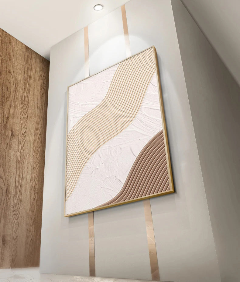 Modern Abstract Beige Geometric Lines Wall Art Fine Art Canvas Prints Pictures for Living Room Dining Room Home Office Decor | Skanto