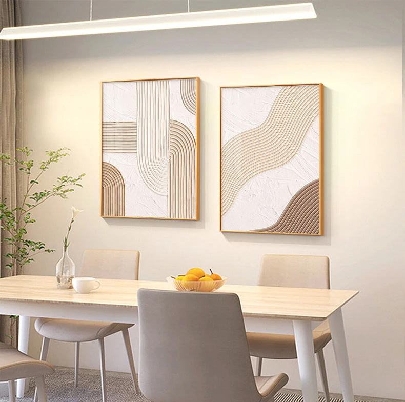 Modern Abstract Beige Geometric Lines Wall Art Fine Art Canvas Prints Pictures for Living Room Dining Room Home Office Decor | Skanto