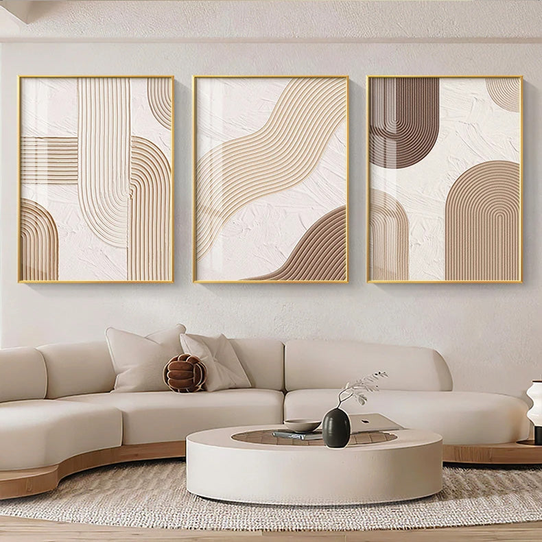 Modern Abstract Beige Geometric Lines Wall Art Fine Art Canvas Prints Pictures for Living Room Dining Room Home Office Decor | Skanto
