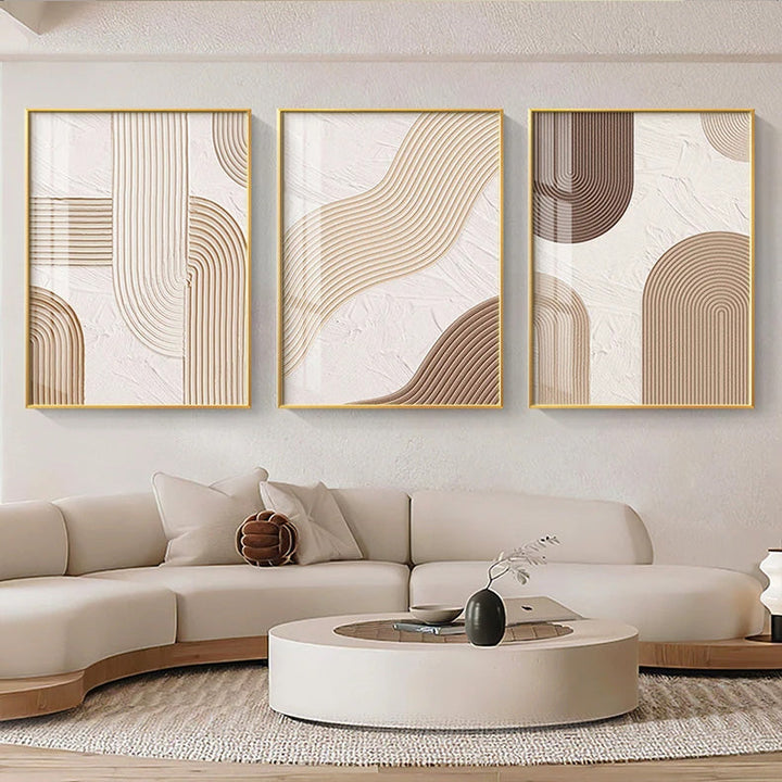 Modern Abstract Beige Geometric Lines Wall Art Fine Art Canvas Prints Pictures for Living Room Dining Room Home Office Decor | Skanto