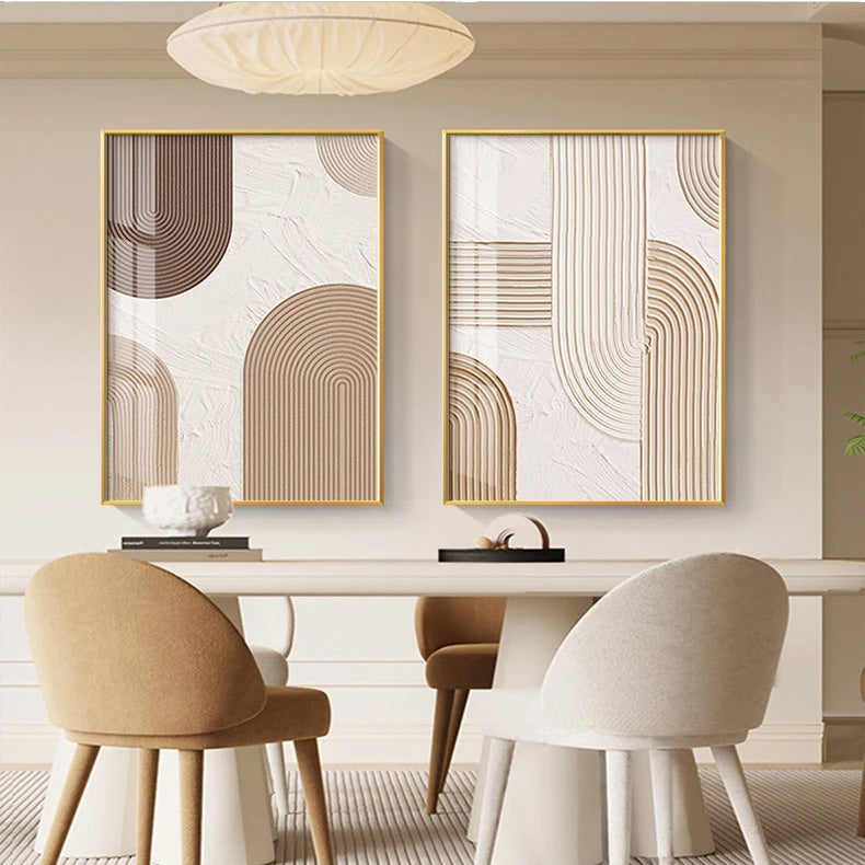 Modern Abstract Beige Geometric Lines Wall Art Fine Art Canvas Prints Pictures for Living Room Dining Room Home Office Decor | Skanto