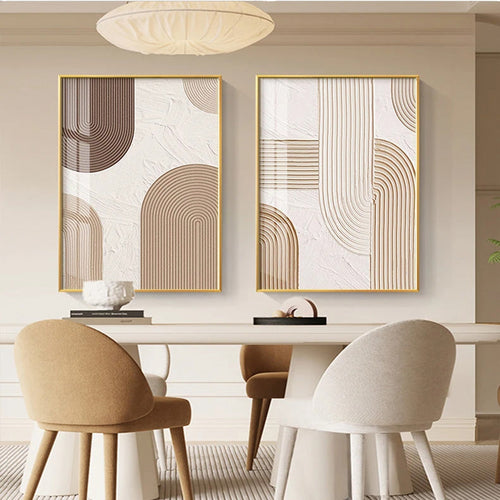 Modern Abstract Beige Geometric Lines Wall Art Fine Art Canvas Prints Pictures for Living Room Dining Room Home Office Decor | Skanto