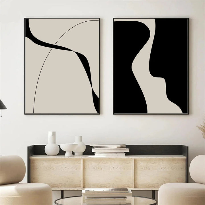 Modern Abstract Black Form & Line Minimalist Wall Art Fine Art Canvas Prints Pictures For Modern Apartment Living Room Bedroom Art Decor | Skanto