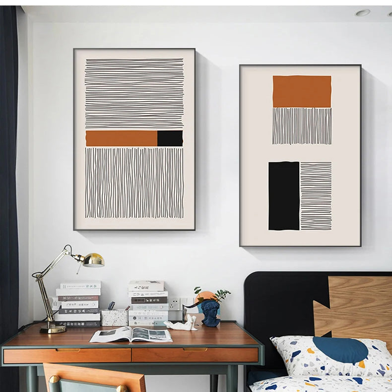 Moderne abstrakte blokkfarge linjekunst kunsttrykk på lerret veggkunst bilder for stue spisestue kunst for moderne kontorinteriør | Skanto