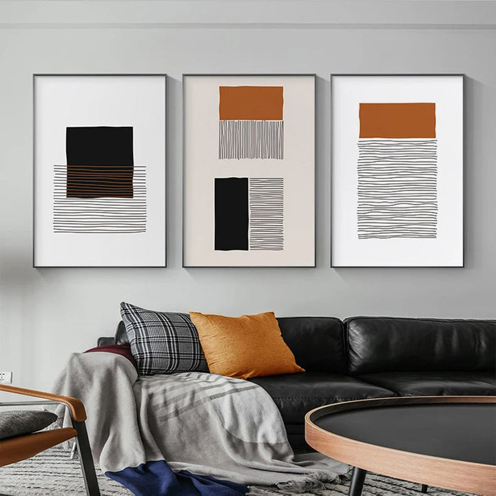 Moderne abstrakte blokkfarge linjekunst kunsttrykk på lerret veggkunst bilder for stue spisestue kunst for moderne kontorinteriør | Skanto