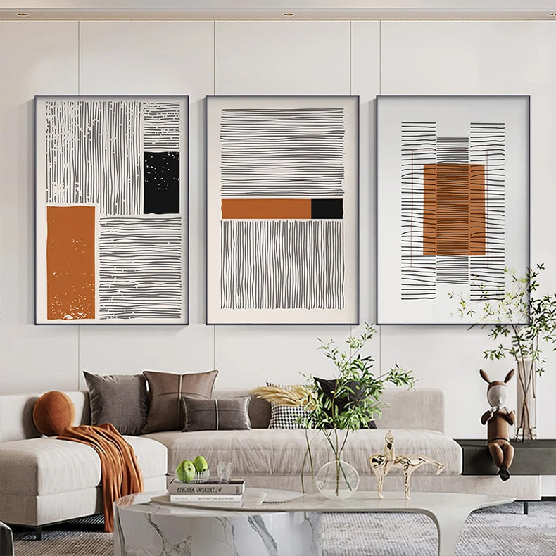 Moderne abstrakte blokkfarge linjekunst kunsttrykk på lerret veggkunst bilder for stue spisestue kunst for moderne kontorinteriør | Skanto