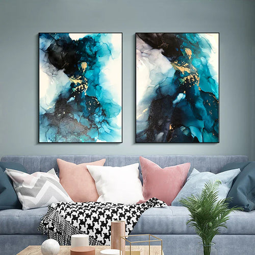 Moderne abstrakt dyp blå Aqua-marmor trykk veggkunst Fine Art lerretstrykk plakatbilder for stue og spisestue kunstdekorasjon | Skanto