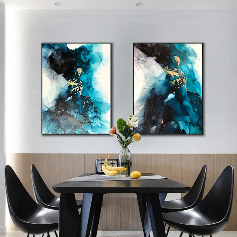 Moderne abstrakt dyp blå Aqua-marmor trykk veggkunst Fine Art lerretstrykk plakatbilder for stue og spisestue kunstdekorasjon | Skanto