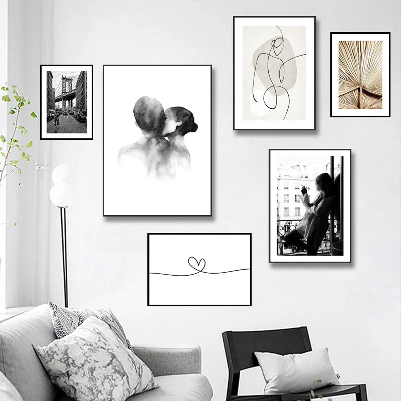 Moderne abstrakte linjekunst figurer kunstgalleri veggkunst fine art lerrettrykk minimalistiske livsstilsbilder for stue soverom kunstdekor | Skanto