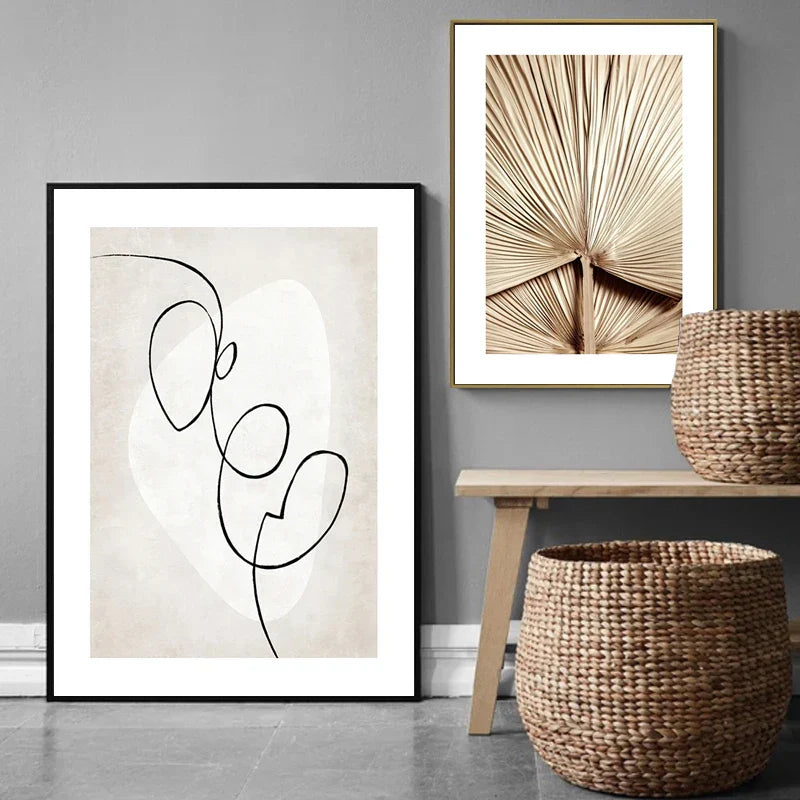 Moderne abstrakte linjekunst figurer kunstgalleri veggkunst fine art lerrettrykk minimalistiske livsstilsbilder for stue soverom kunstdekor | Skanto