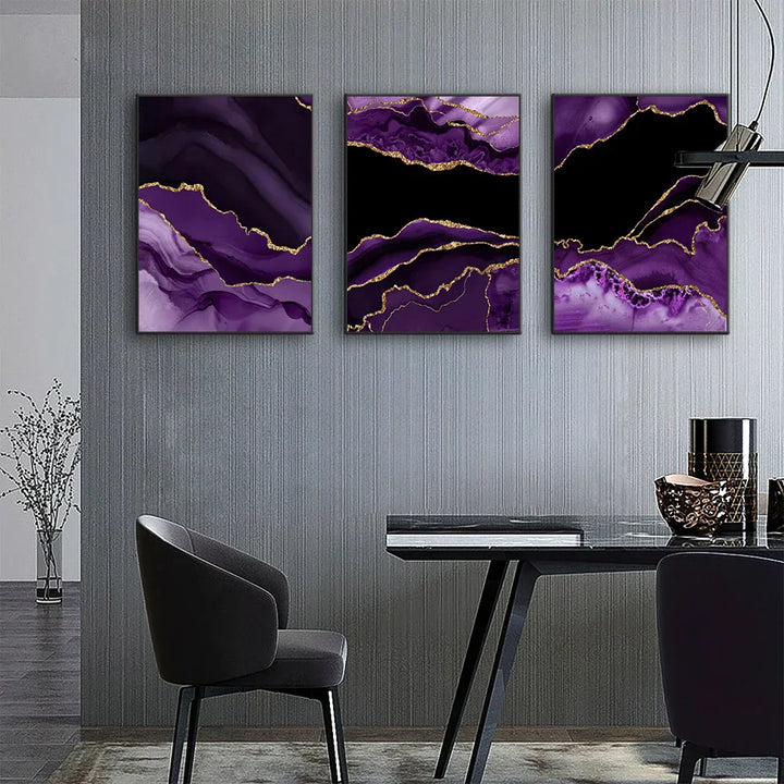 Moderne abstrakt flytende lilla svarte marmortrykk veggkunst Fine Art lerretstrykk bilder for stue spisestue hjemmekontor kunstdekorasjon | Skanto