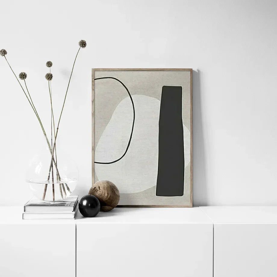 Moderne abstrakte minimalistiske svarte hvite nordiske veggkunst Fine Art lerretsutskrifter bilder for moderne leilighetskunst for tidsmessig interiørdesign | Skanto