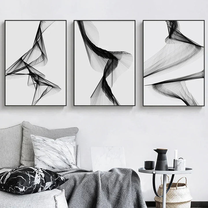 Moderne Abstrakte Minimalistiske Geometriske Flytende Linjer Veggkunst Fin Kunst Lerretsutskrifter Svart Hvit Bilder For Moderne Leilighet Stue Dekor | Skanto