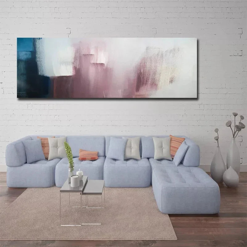Wide Format Abstract Shades of Blue Mauve Purple Wall Art Fine Art Canvas Print Modern Picture for Above Sofa Large Picture for Above Bed | Skanto