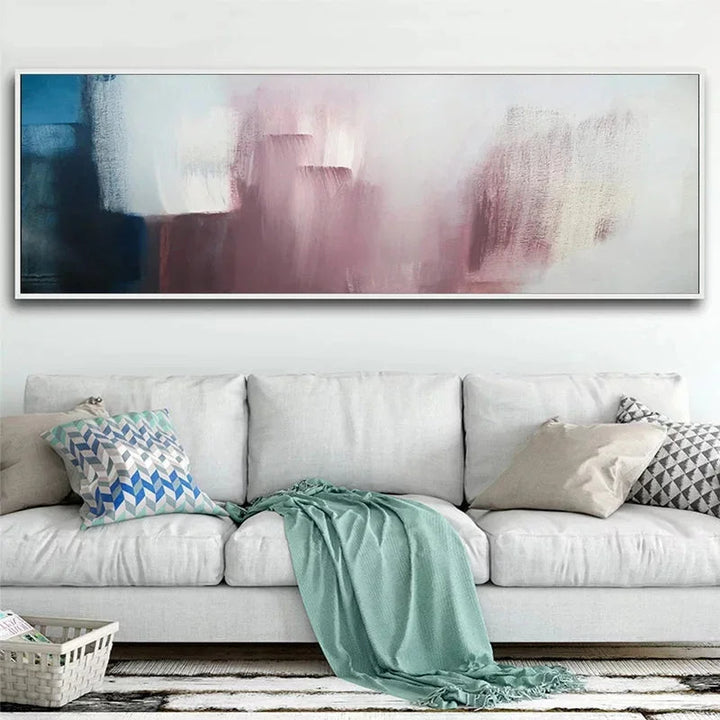 Wide Format Abstract Shades of Blue Mauve Purple Wall Art Fine Art Canvas Print Modern Picture for Above Sofa Large Picture for Above Bed | Skanto
