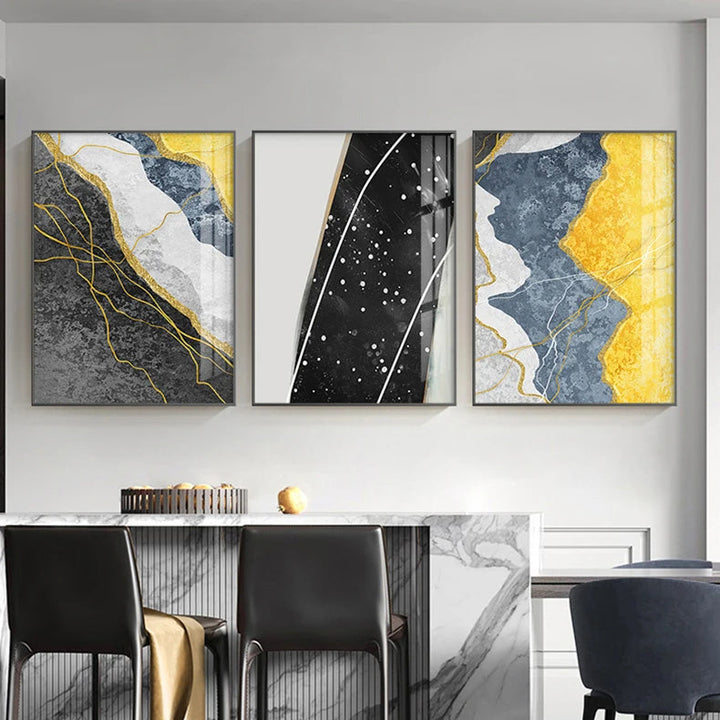Moderne abstrakte gråtoner blå gul veggkunst fine kunst lerretsutskrifter bilder for moderne leilighet stuer lett luksus husinnredning | Skanto
