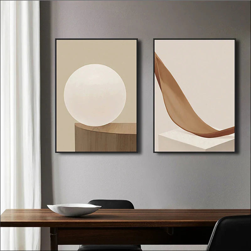 Moderne abstrakte surreale Geometri Veggkunst fine kunst lerretstrykk nøytrale toner bilder for stue spisestue soverom kunst dekor | Skanto