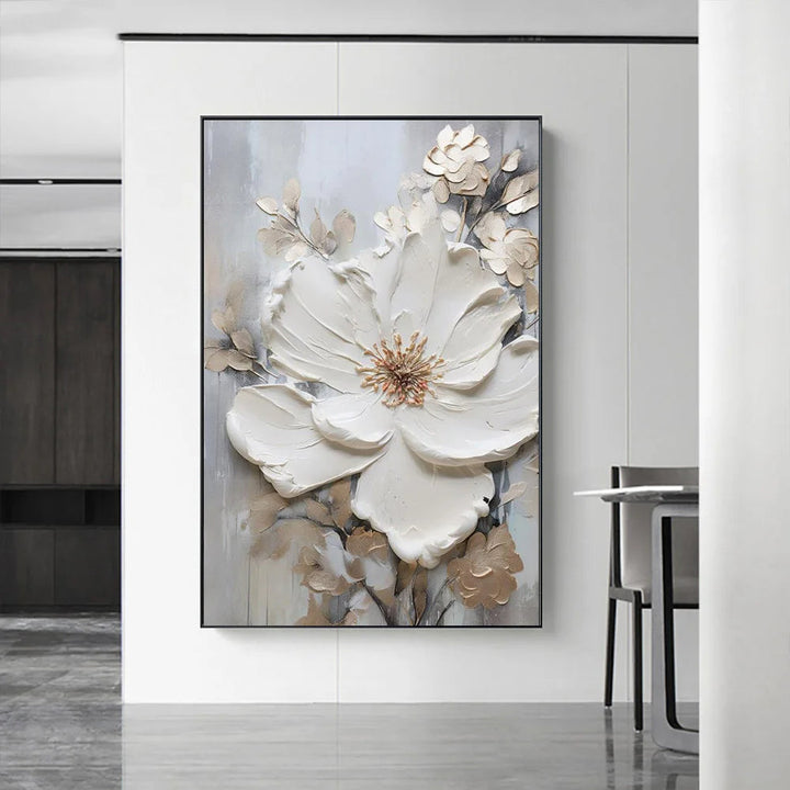 Modern Abstract White Floral Wall Art Fine Art Canvas Print Light Luxury Botanical Pictures for Living Room Entryway Hallway Wall | Skanto