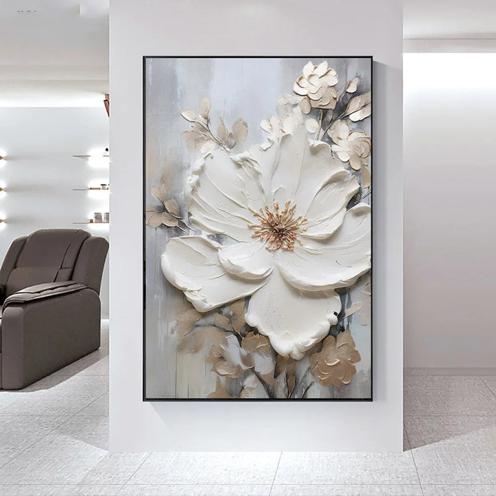 Modern Abstract White Floral Wall Art Fine Art Canvas Print Light Luxury Botanical Pictures for Living Room Entryway Hallway Wall | Skanto