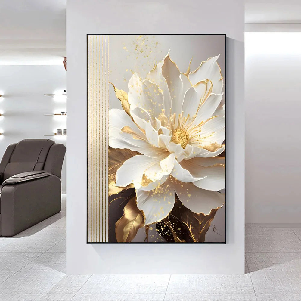 Modern Abstract White Floral Wall Art Fine Art Canvas Print Light Luxury Botanical Pictures for Living Room Entryway Hallway Wall | Skanto