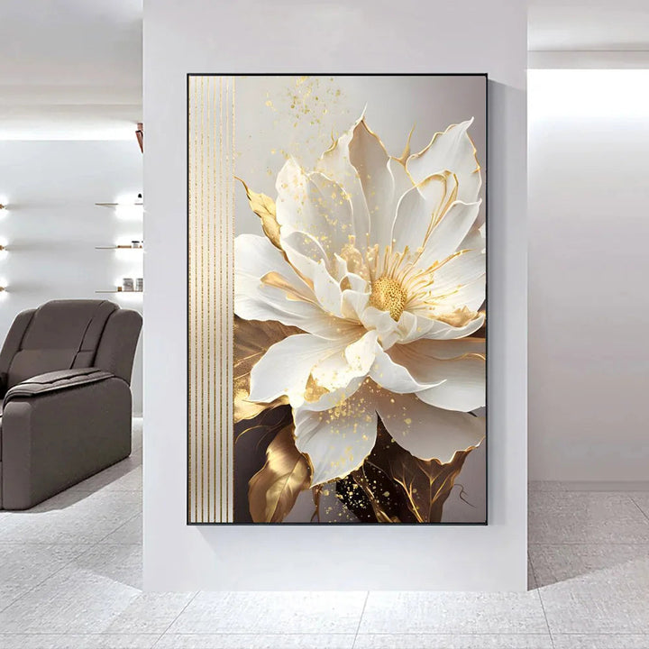 Modern Abstract White Floral Wall Art Fine Art Canvas Print Light Luxury Botanical Pictures for Living Room Entryway Hallway Wall | Skanto