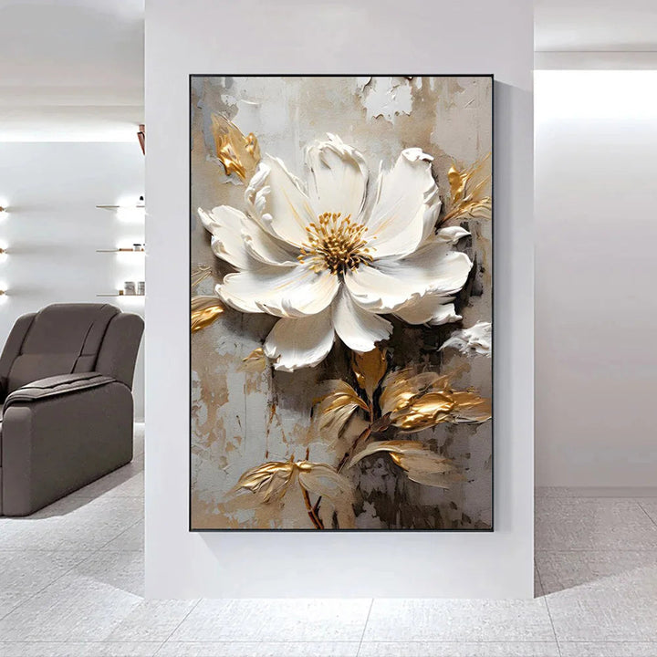 Modern Abstract White Floral Wall Art Fine Art Canvas Print Light Luxury Botanical Pictures for Living Room Entryway Hallway Wall | Skanto