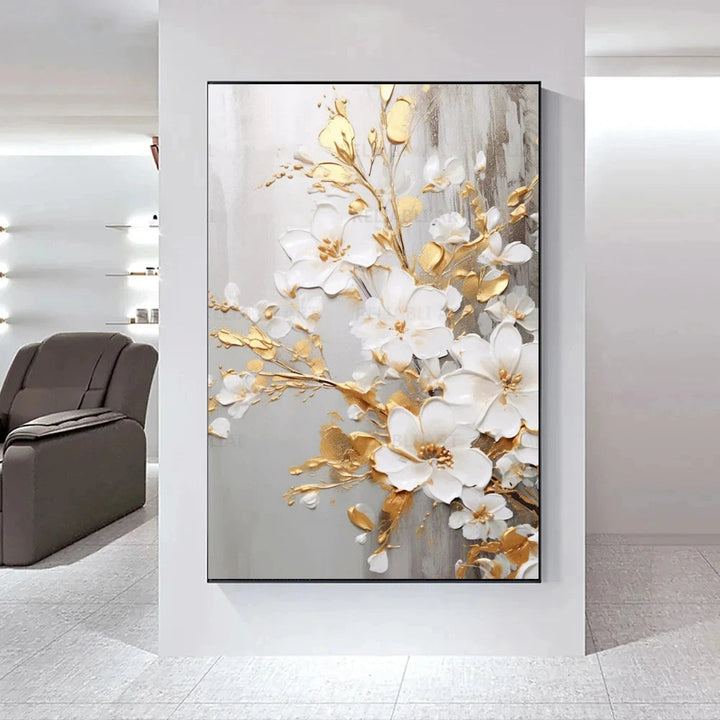 Modern Abstract White Floral Wall Art Fine Art Canvas Print Light Luxury Botanical Pictures for Living Room Entryway Hallway Wall | Skanto