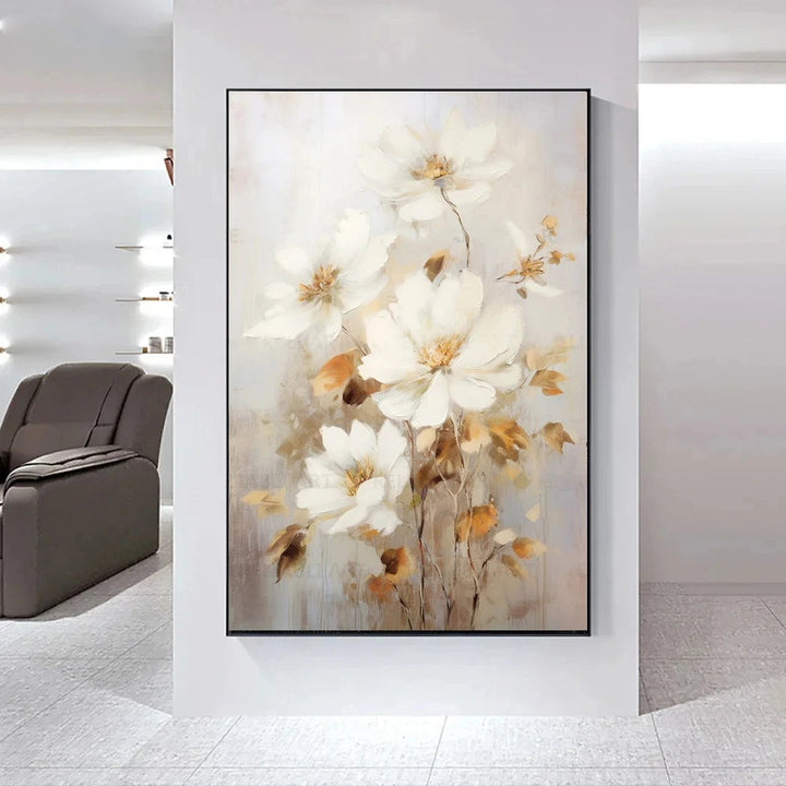 Modern Abstract White Floral Wall Art Fine Art Canvas Print Light Luxury Botanical Pictures for Living Room Entryway Hallway Wall | Skanto