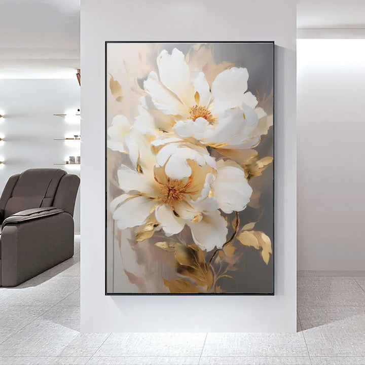 Modern Abstract White Floral Wall Art Fine Art Canvas Print Light Luxury Botanical Pictures for Living Room Entryway Hallway Wall | Skanto