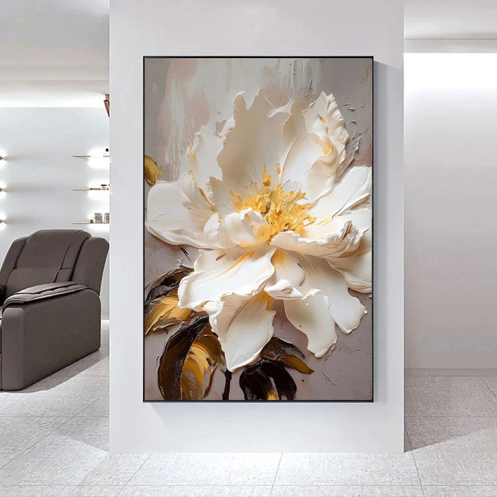 Modern Abstract White Floral Wall Art Fine Art Canvas Print Light Luxury Botanical Pictures for Living Room Entryway Hallway Wall | Skanto