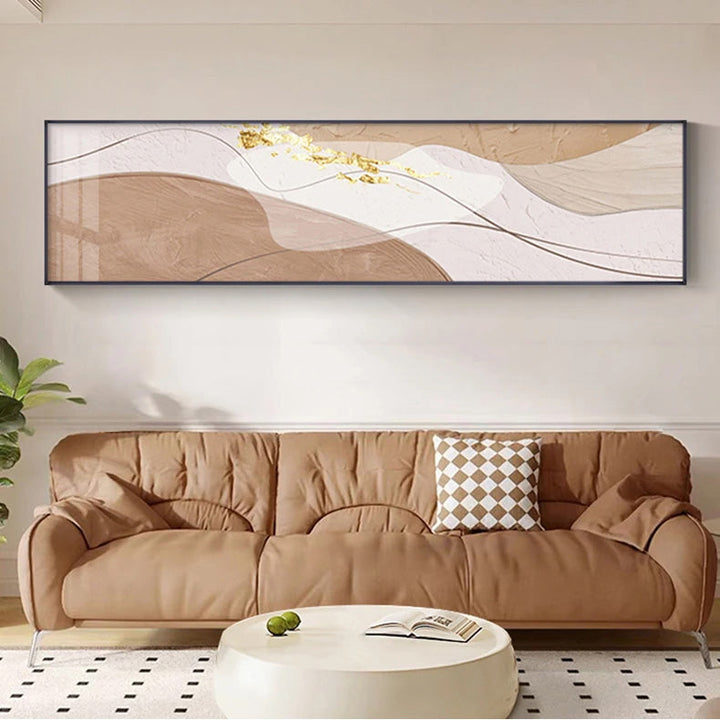 Modern Abstract Wide Format Wall Art Neutral Colors Flowing Lines Fine Art Canvas Prints Pictures for Above Sofa Art for Above Bed | Skanto