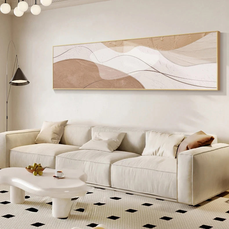 Modern Abstract Wide Format Wall Art Neutral Colors Flowing Lines Fine Art Canvas Prints Pictures for Above Sofa Art for Above Bed | Skanto