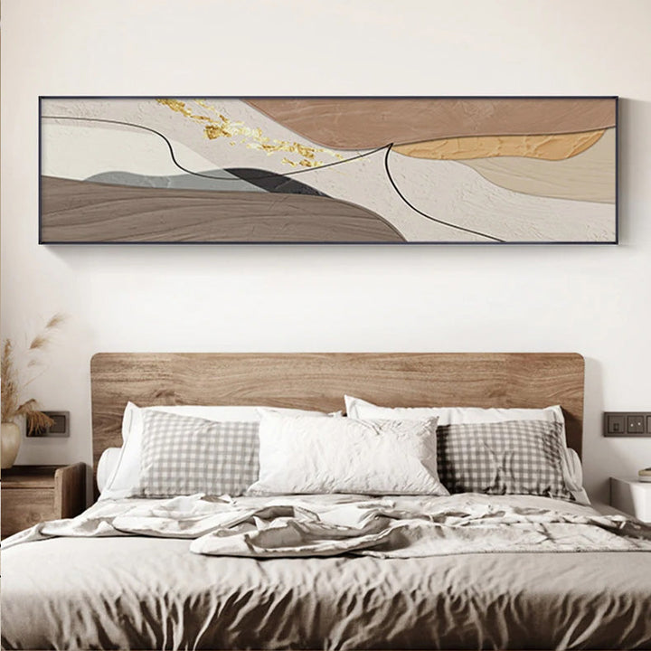 Modern Abstract Wide Format Wall Art Neutral Colors Flowing Lines Fine Art Canvas Prints Pictures for Above Sofa Art for Above Bed | Skanto