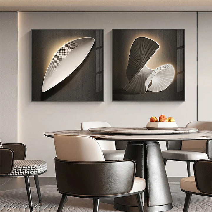 Moderne estetikk 3D LED-effekt abstrakt geometrisk veggkunst fine art lerrettrykk kvadratisk format bilder kunst for moderne interiører | Skanto