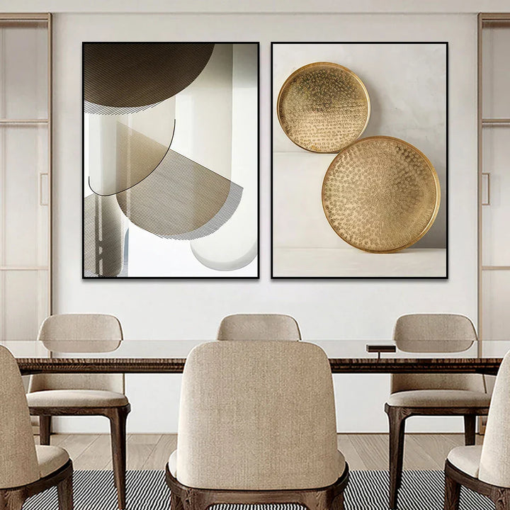 Set av 3PCS Moderne estetikk Gylden bronse Abstrakt veggkunst Fin kunst lerretsutskrifter Bilder for stue Spiserom Boutique hotell kunstdekor | Skanto