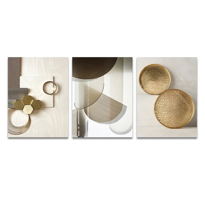 Set av 3PCS Moderne estetikk Gylden bronse Abstrakt veggkunst Fin kunst lerretsutskrifter Bilder for stue Spiserom Boutique hotell kunstdekor | Skanto