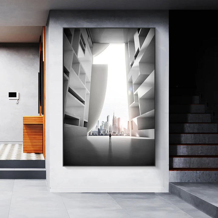 Modern Geometric Architectural Landscape Wall Art Fine Art Canvas Prints Pictures for Studio Home Office Entryway Inspiring Art Decor | Skanto