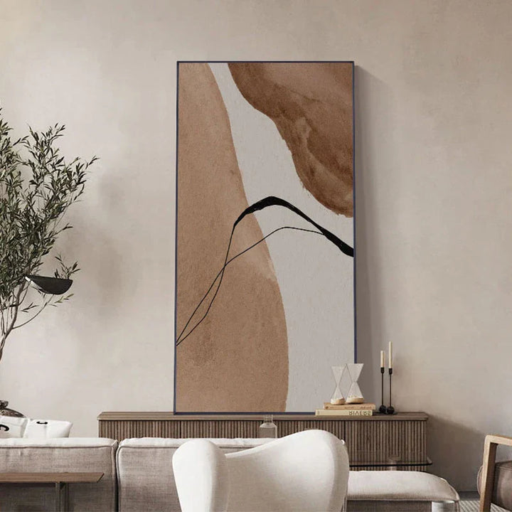 Abstrakt organisk nøytral fargeveggkunst Fine Art lerrettrykk stående format Nordisk bilde for stue soverom Skandinavisk foajé kunst dekor | Skanto