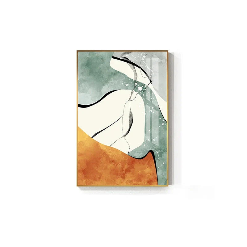 Moderne fargepaletter Nordisk abstrakt veggkunst Fin kunst lerretsutskrifter Grå Orange Grønn Flytende dynamiske bilder for stue Kontor Foyer kunst Dekor | Skanto