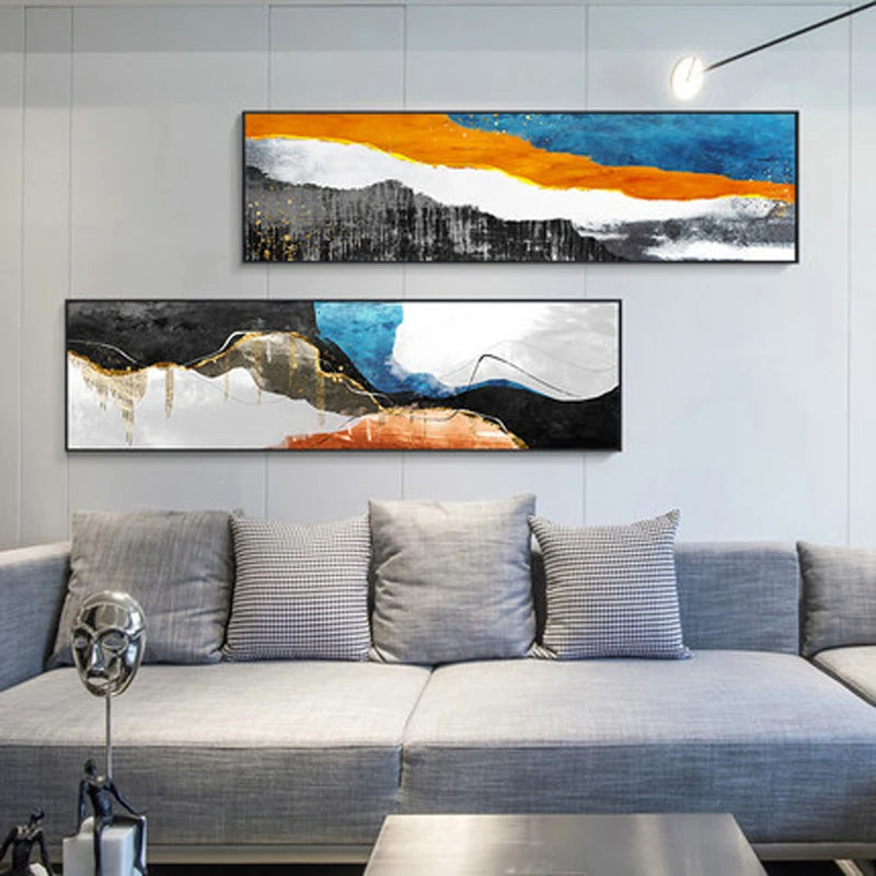 Moderne farger Mørk Abstrakt Veggkunst Fin Kunst Lærredstrykk Bredformat Bilder For Over Sofa Bilder For Over Sengen | Skanto