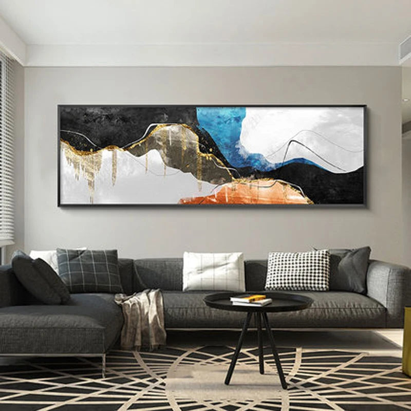 Moderne farger Mørk Abstrakt Veggkunst Fin Kunst Lærredstrykk Bredformat Bilder For Over Sofa Bilder For Over Sengen | Skanto