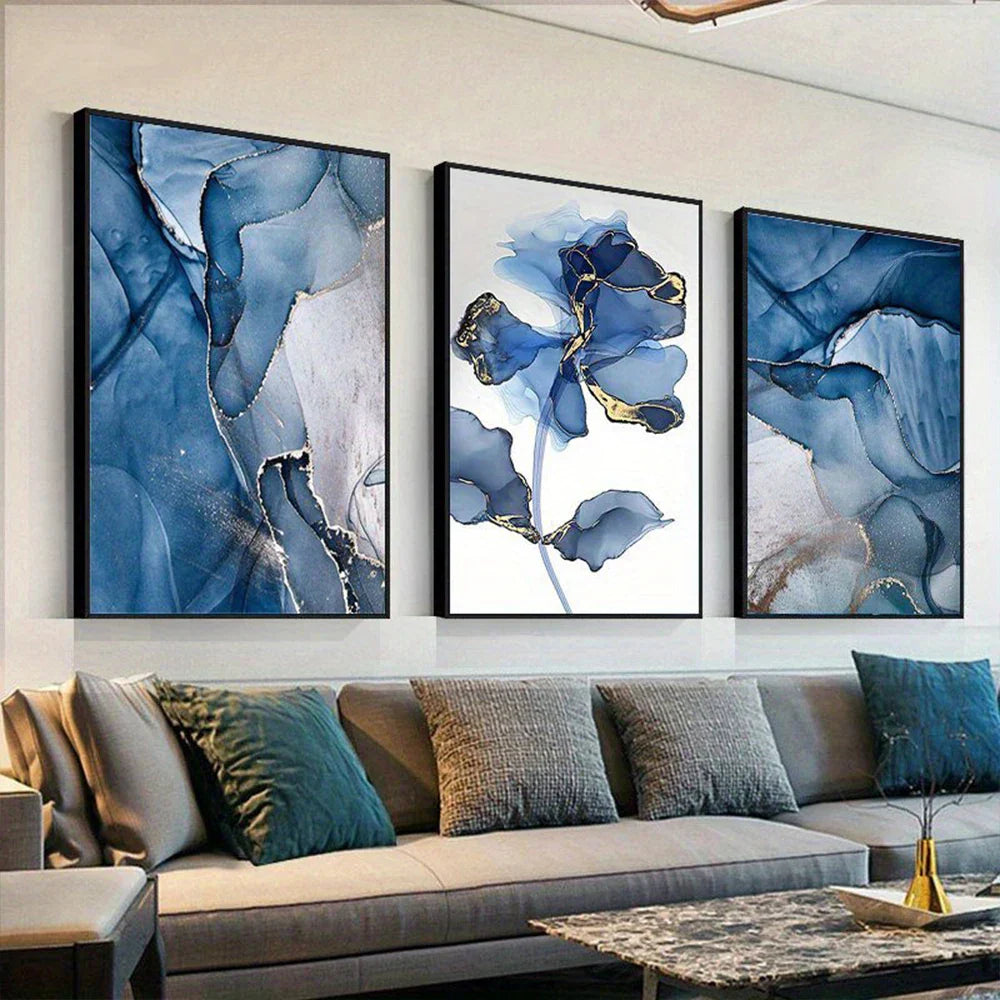 Moderne eksotiske flytende blå marmorprint blomster veggkunst fin kunst lerretsutskrifter nordisk abstrakte bilder for stue hotellrom kunstdekor | Skanto