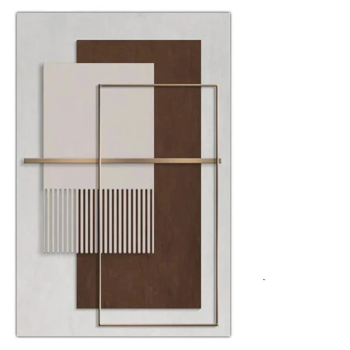 Moderne Geometriske Abstrakte Lerretstrykk - Elegant Arkitektonisk Veggkunst med Kreesformer, Vertikale Linjer og Bruntoner, Terrakotta & Beige Gullakenter | Skanto