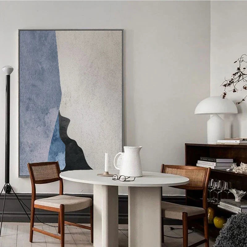 Moderne Geometriske Abstrakte Veggkunst Fin Lerretstrykk - Dristig Minimalistisk Grå Blå Beige Svart Kunstverk - Perfekt for Kontemporær Bolig- og Kontorinnredning | Skanto